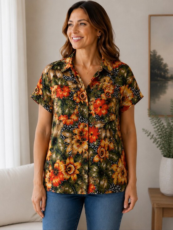 Sk & Company Tops - SK & Company Tropical Floral Button-Up Shirt Rayon Size 14